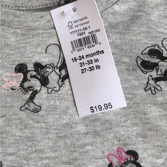NWT Organic Cotton Gap Disney Minnie Mouse Long Sleeve Shirt Sz 18-24 Months - Picture 5 of 7